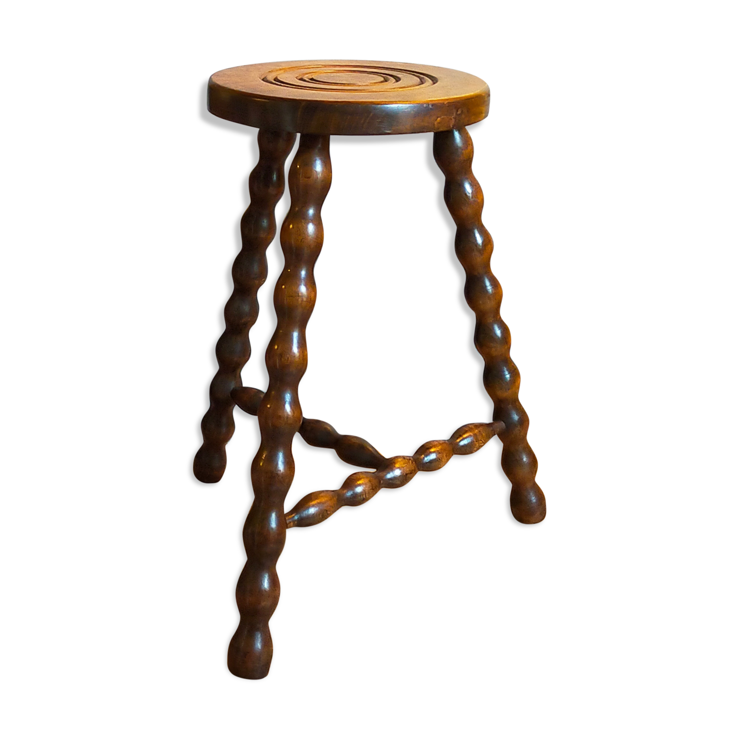 Tripod stool solid wood turned vintage