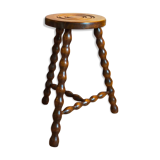 Tripod stool solid wood turned vintage