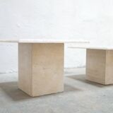 Series of 3 vintage coffee tables in travertine