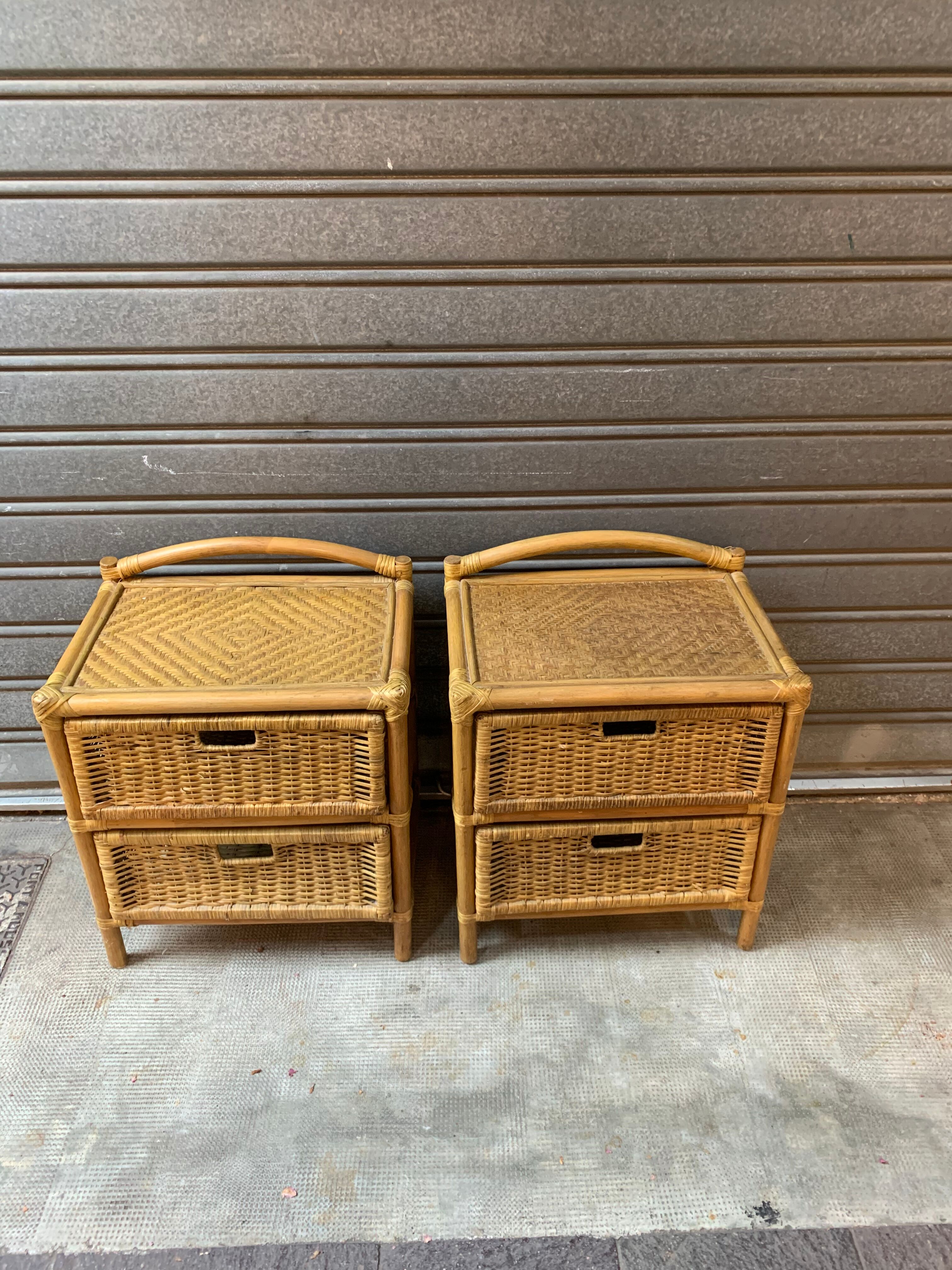 Pair of rattan bedside tables 1970s