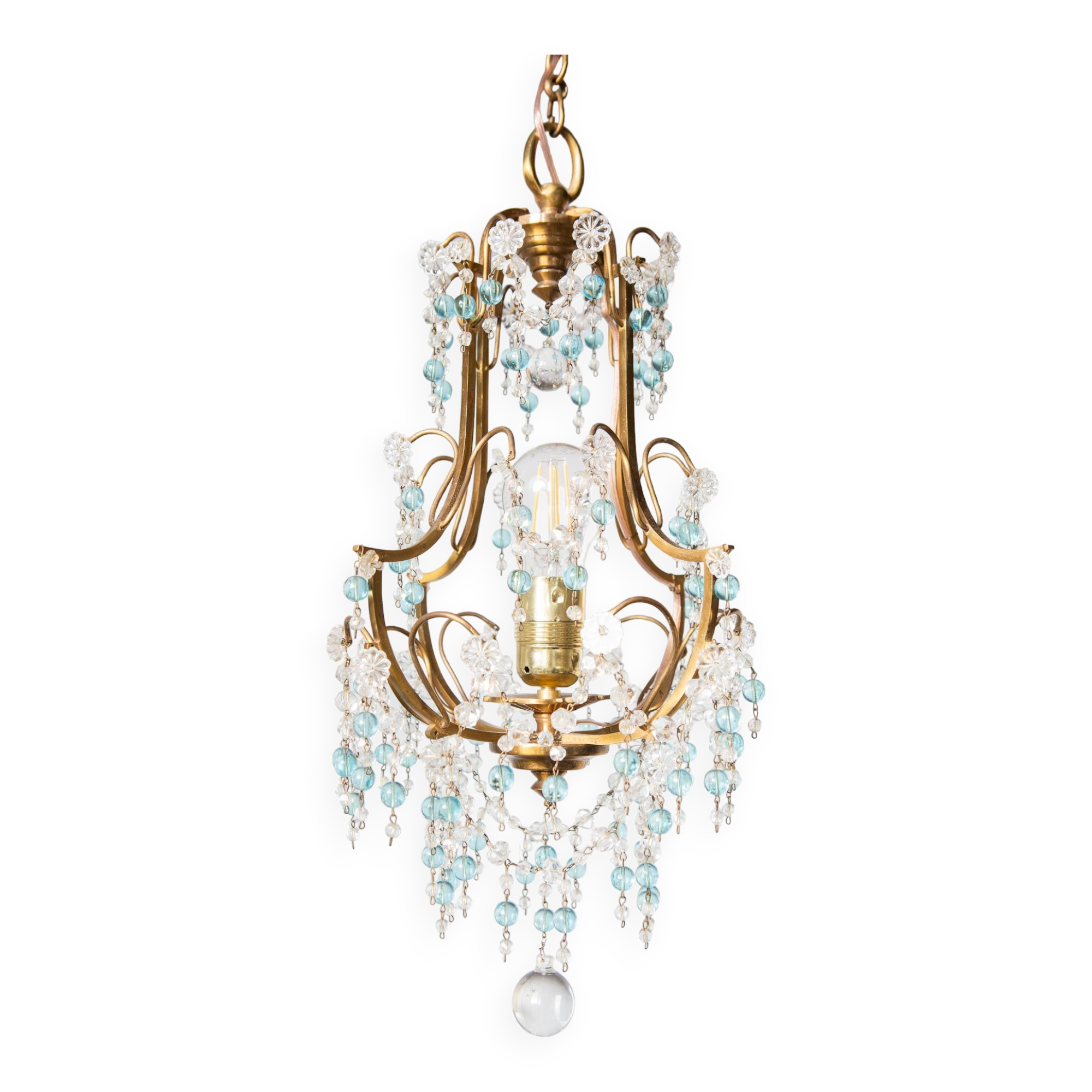 Petit lustre bronze pampilles bleues
