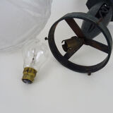 Art Deco hanging lamp in wrought iron Fournet and globe in glass paste