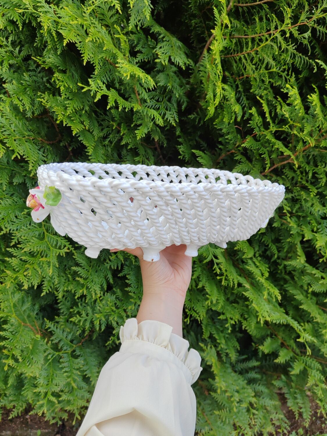 White woven ceramic planter mid-twentieth