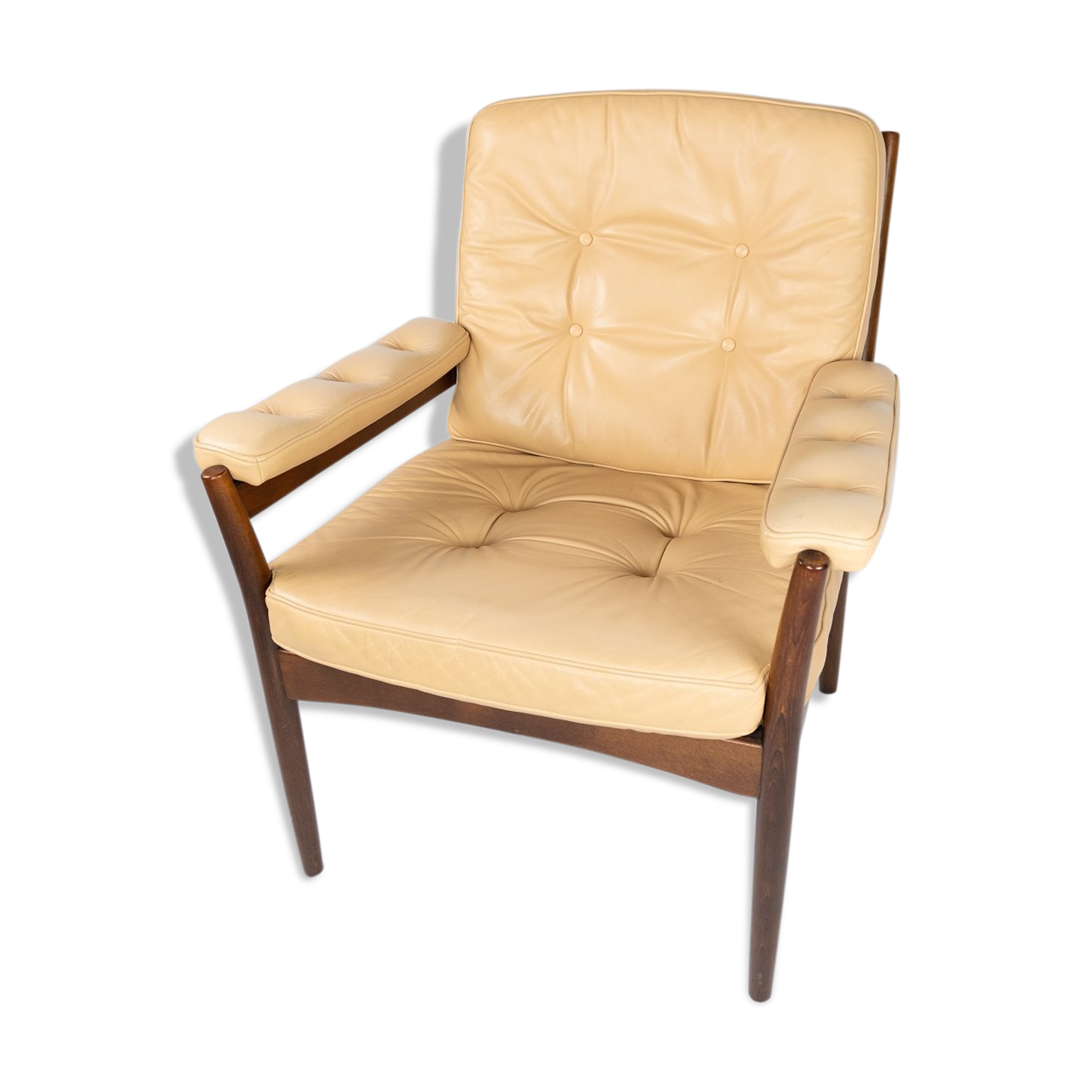 Armchair in dark wood and upholstered with light elegance leather of danish design, 1960s