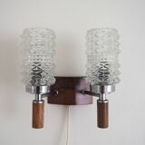 Danish Design - MCM Wall Lamp with Sconces - Pressed Glass with Teak Wood - 1960s, Denmark