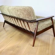 Beautiful vintage three-seater sofa from the 80s with removable cushions - long pile khaki, dark beige