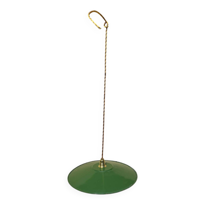 Suspension vintage abat jour industriel tôle émaillée vert et blanc XL