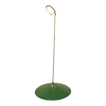 Suspension vintage abat jour industriel tôle émaillée vert et blanc XL