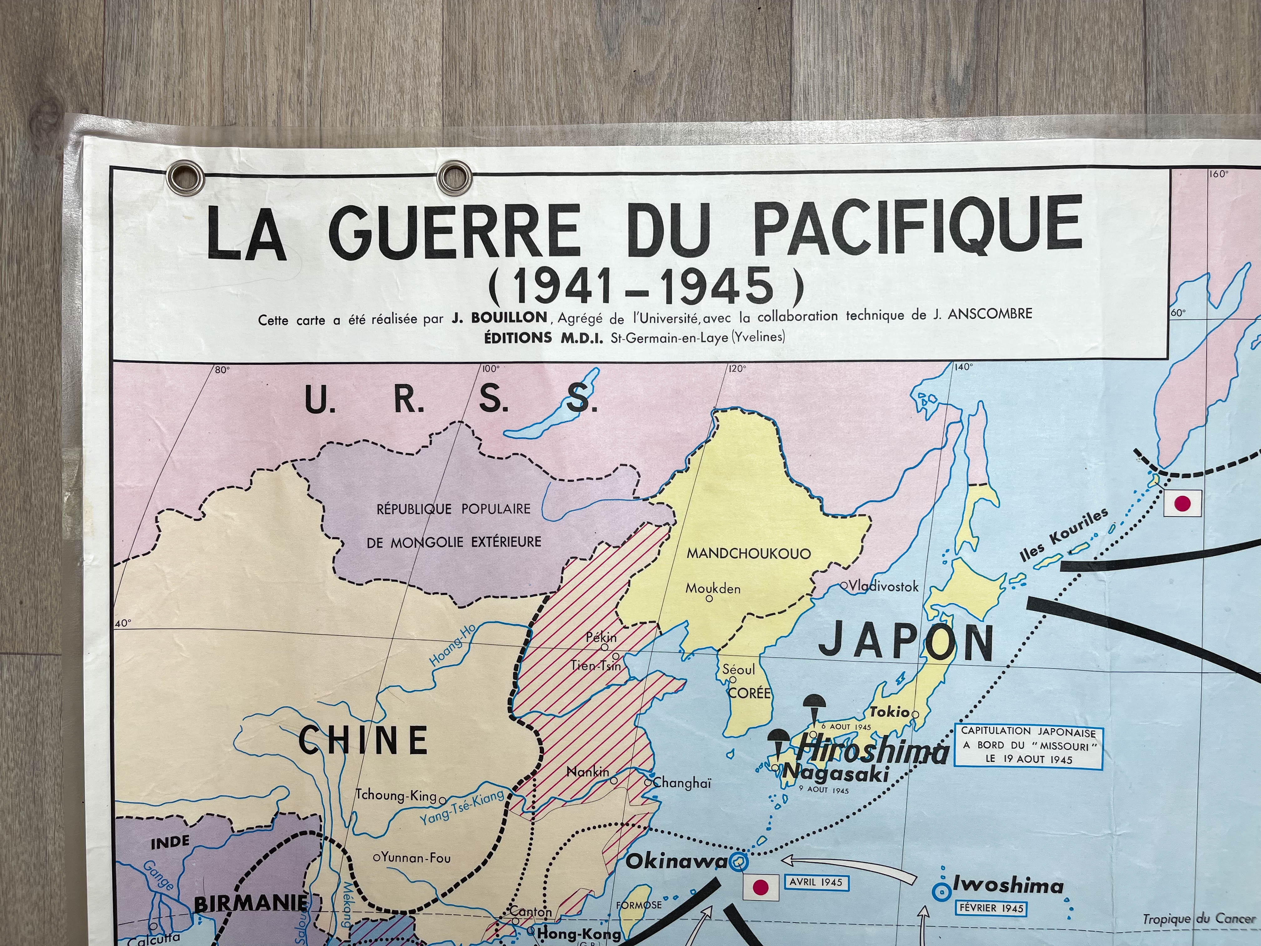 Vintage school map war in europe and the pacific mdi year 1975