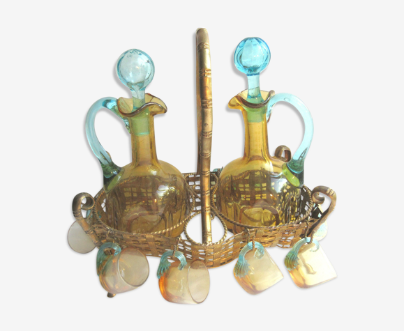 Cabaret Cave liqueur George SAND: 2 carafes - 10 Legras glasses - brass  basket | Selency