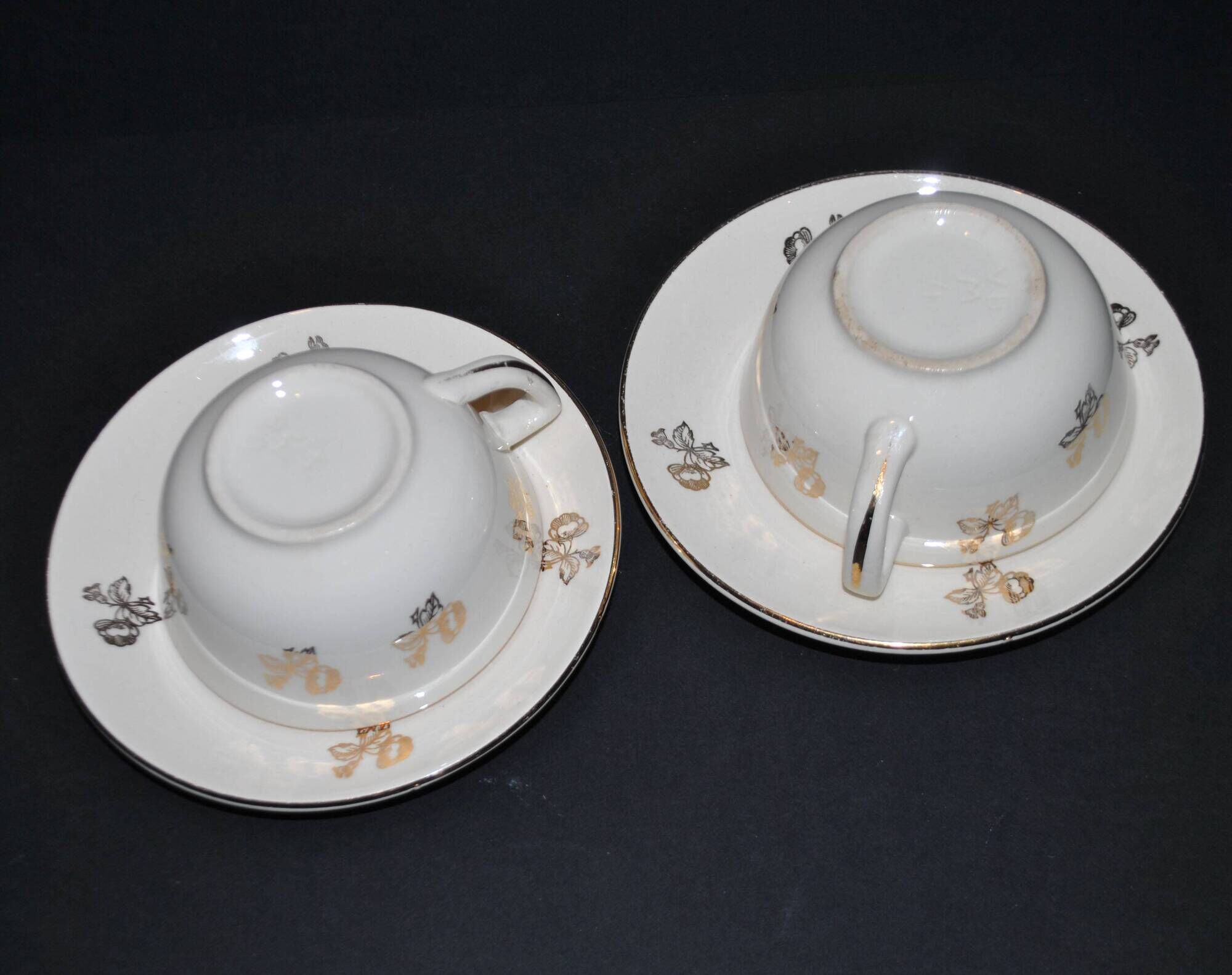 Set of 2 vintage cups with gold flowers Villeroy Boch Mettlach