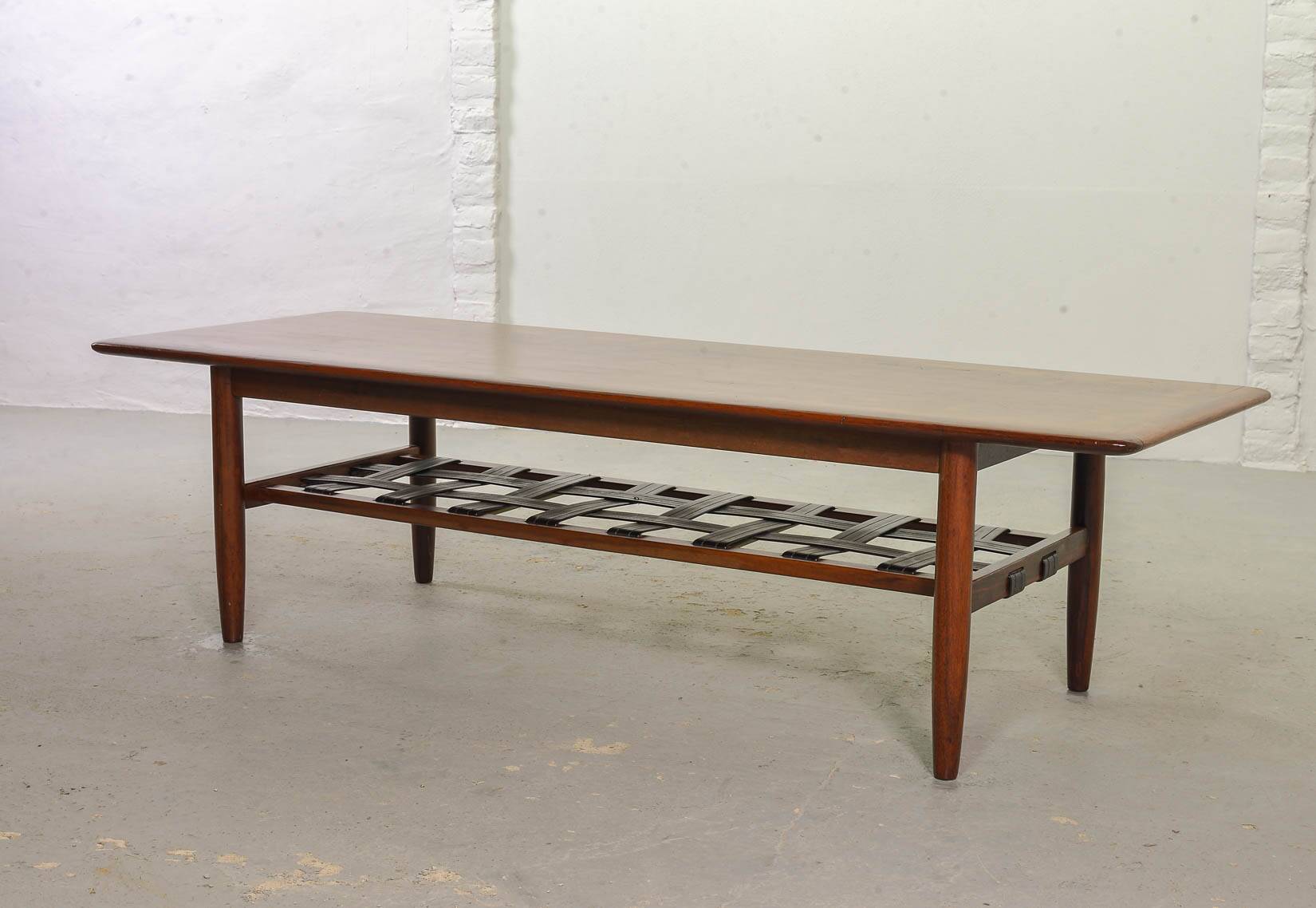 Topform Dutch Design Rosewood Coffee Table with Leather Magazine Holder 60s