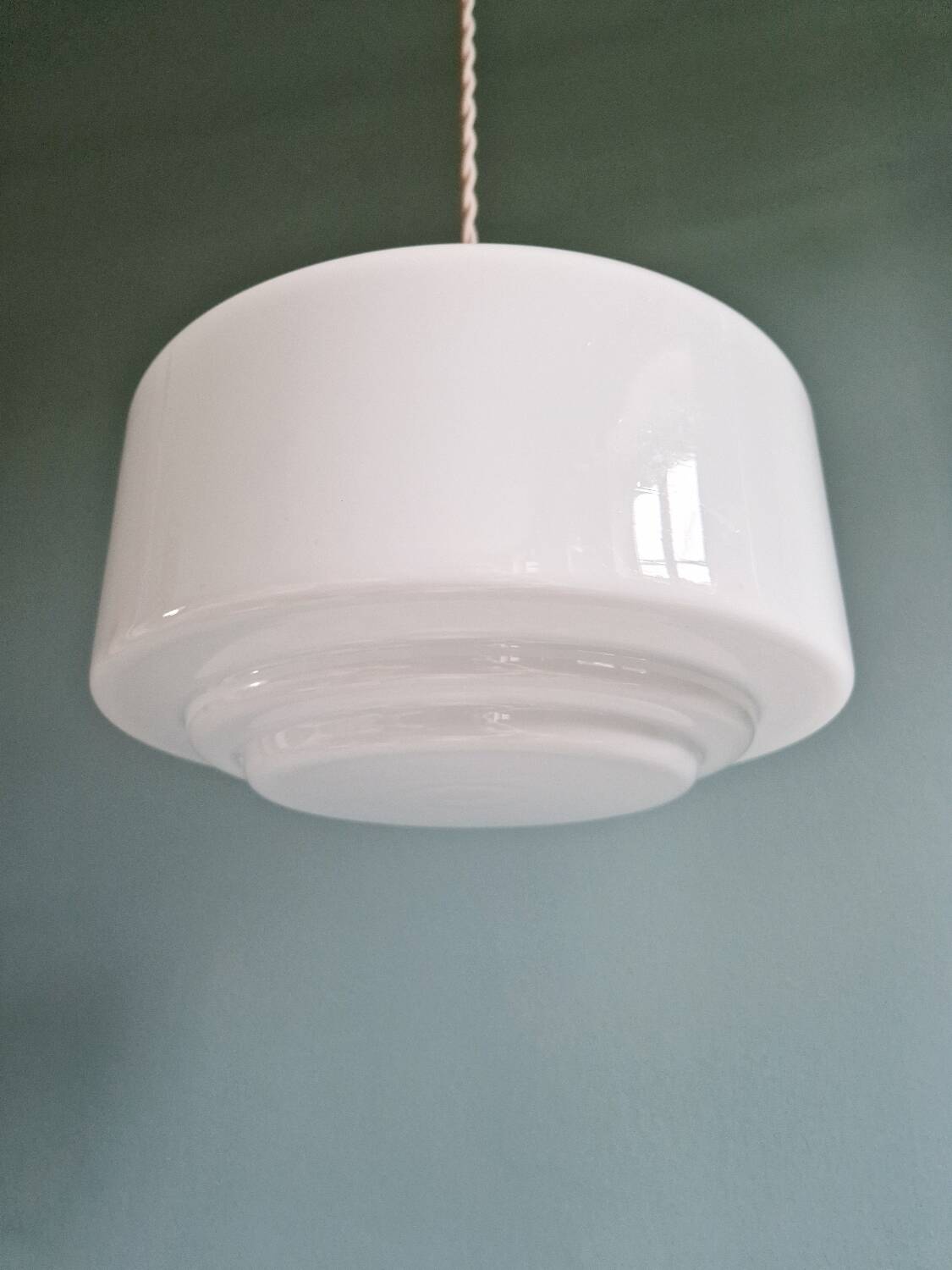 Art Deco pendant light in white opaline, 1920s-30s