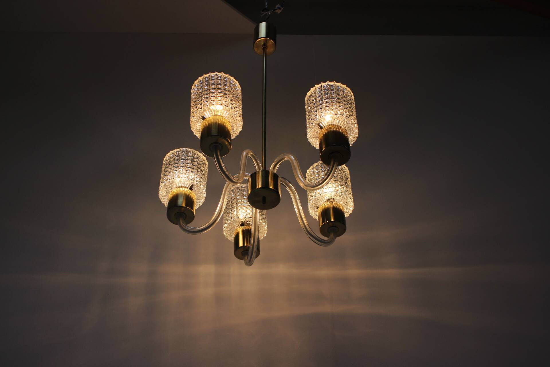 Art Deco All Glass Chandelier by Kamenicky Senov, 1960's, Czechoslovakia