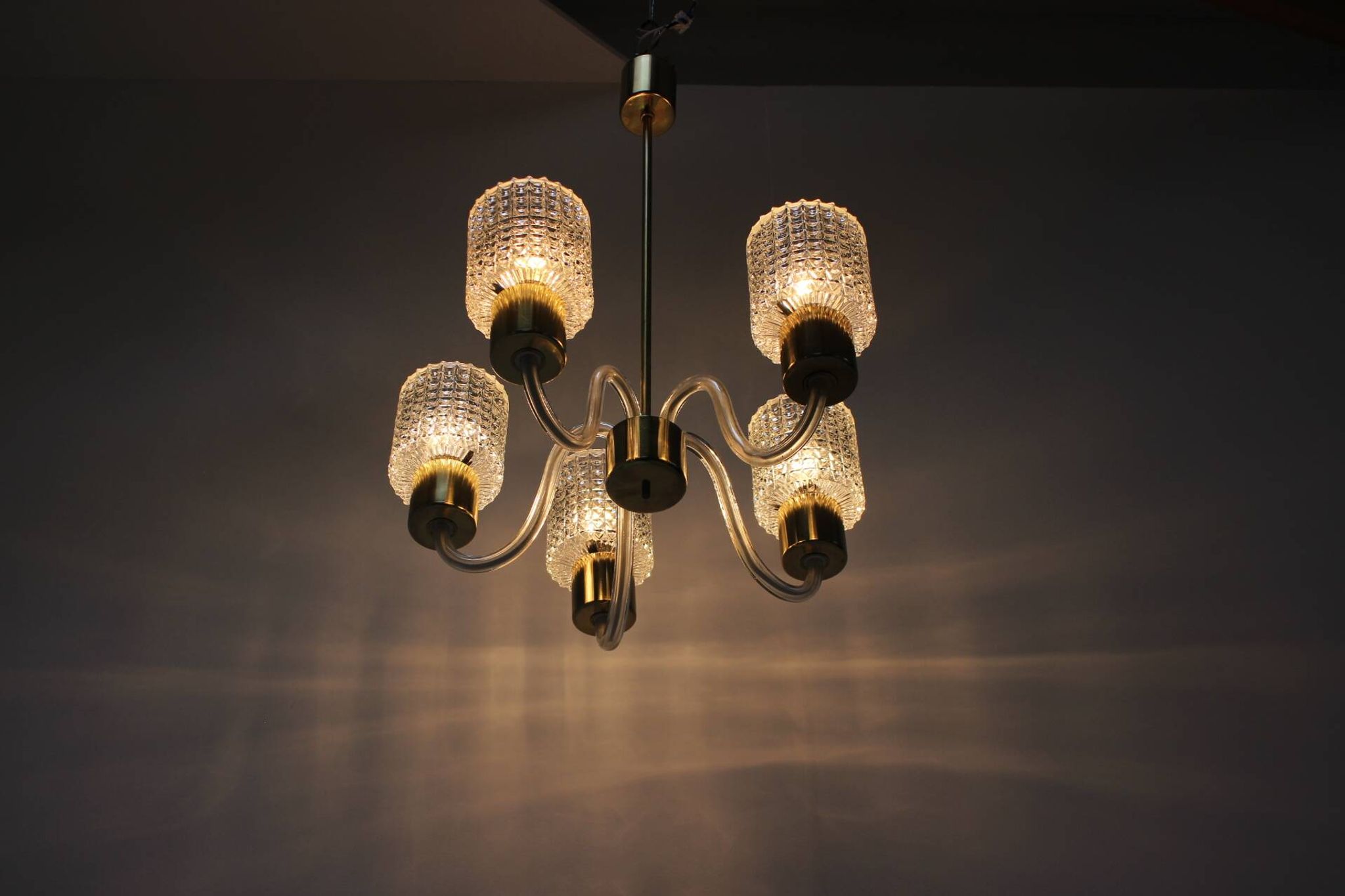 Art Deco All Glass Chandelier by Kamenicky Senov, 1960's, Czechoslovakia