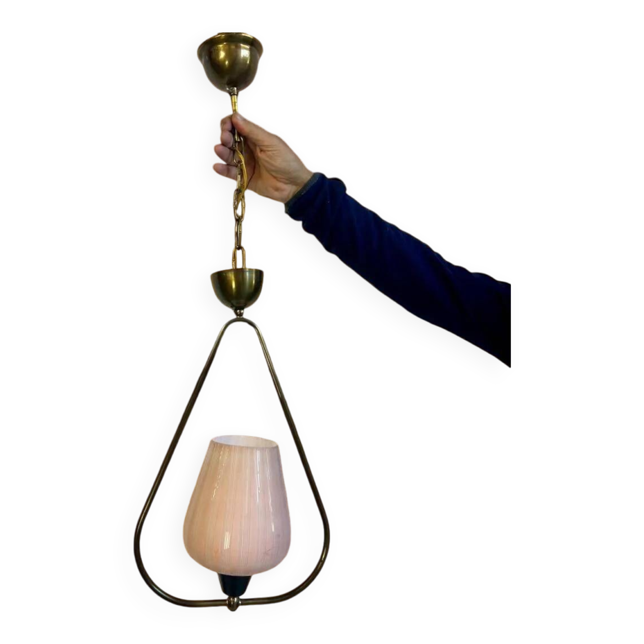 Vintage pendant lamp from the 50s brass & salmon pink opaline