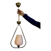 Vintage pendant lamp from the 50s brass & salmon pink opaline