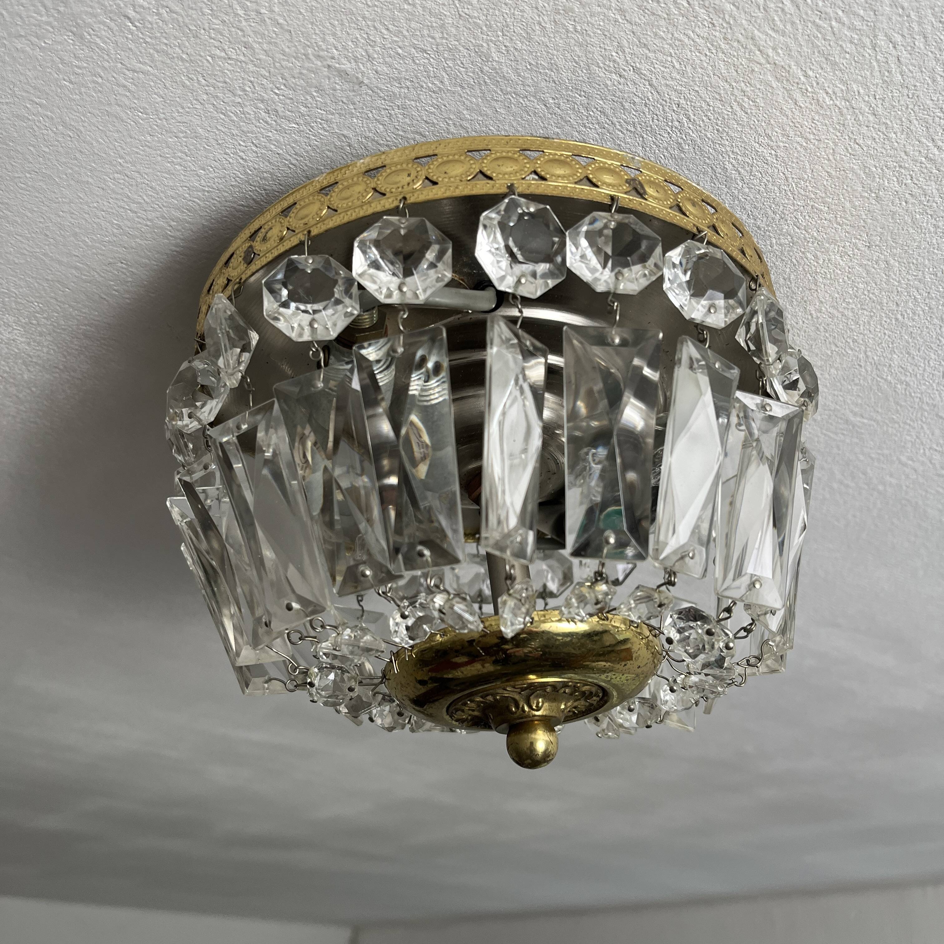 Deknudt 2-light golden brass glass pendant basket ceiling light