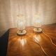 Pair of vintage 70s bedside lamps – Brushed brass, enamel & ribbed glass