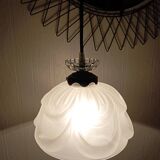 Frosted glass flower suspension, art deco