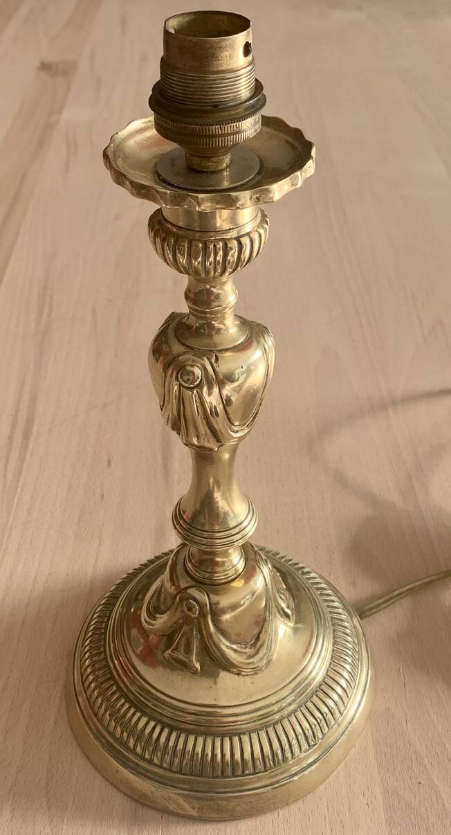Bronze Lamp Base with Draped Decor Louis XVI Style