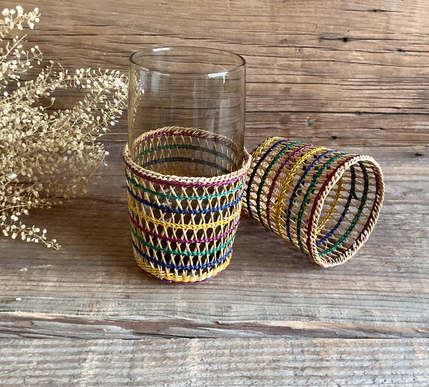 6 vintage glass holder baskets