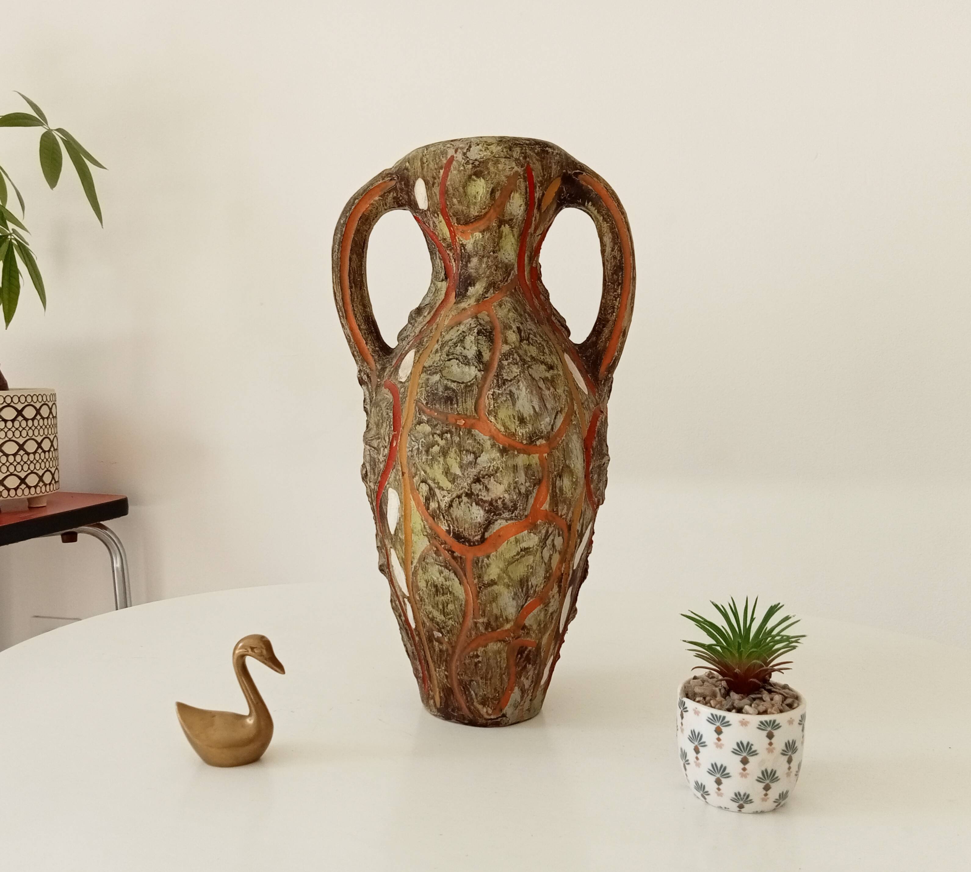 Vintage 70s amphora vase with volcanic effect