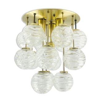 Mid century murano glass & brass flush mount / ceiling light from doria leuchten, germany, 1960s