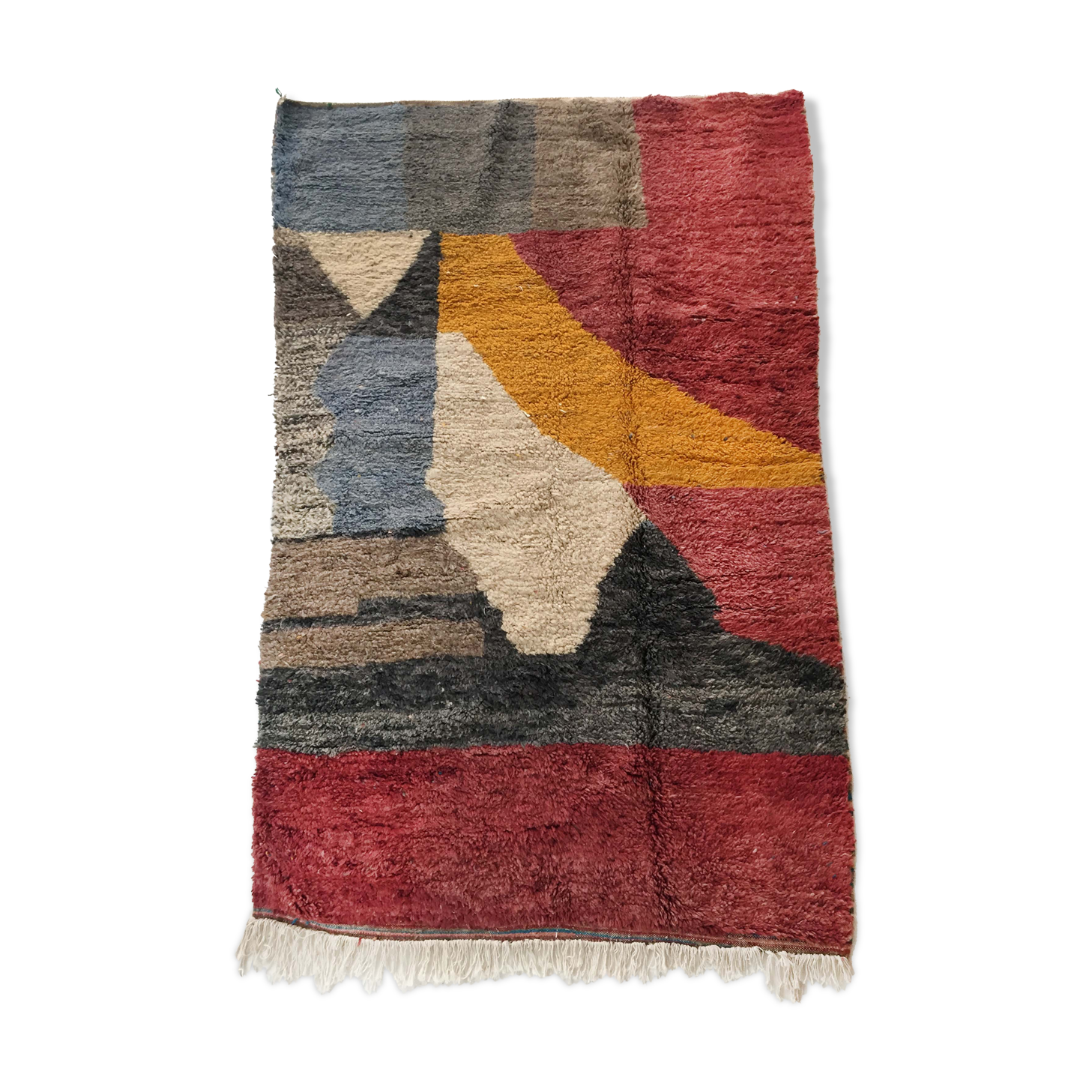 Moroccan Berber carpet Boujaad unbleached with colored flats 243x142cm