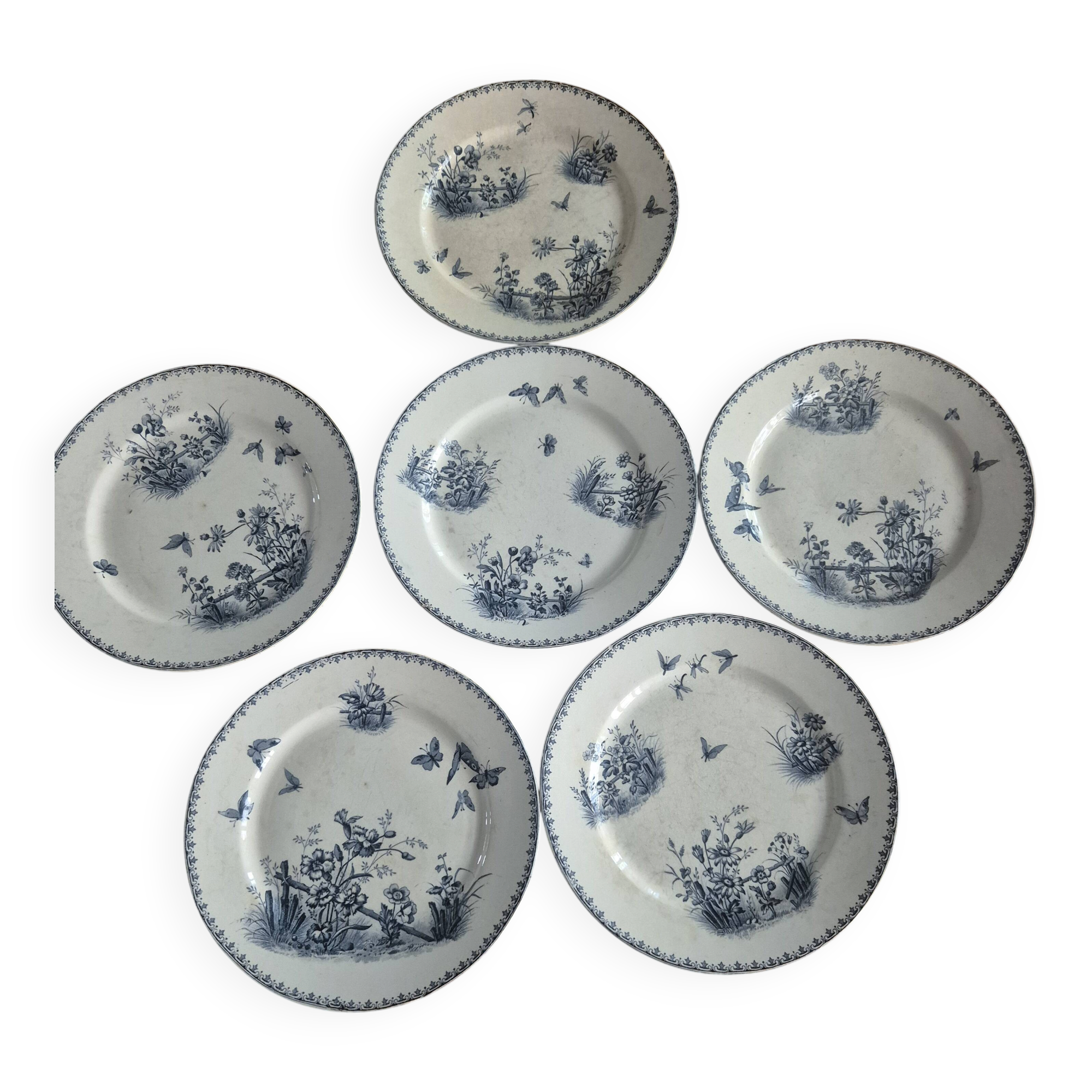 6 flat plates Terre de Fer, 19th century – Digoin & Sarreguemines