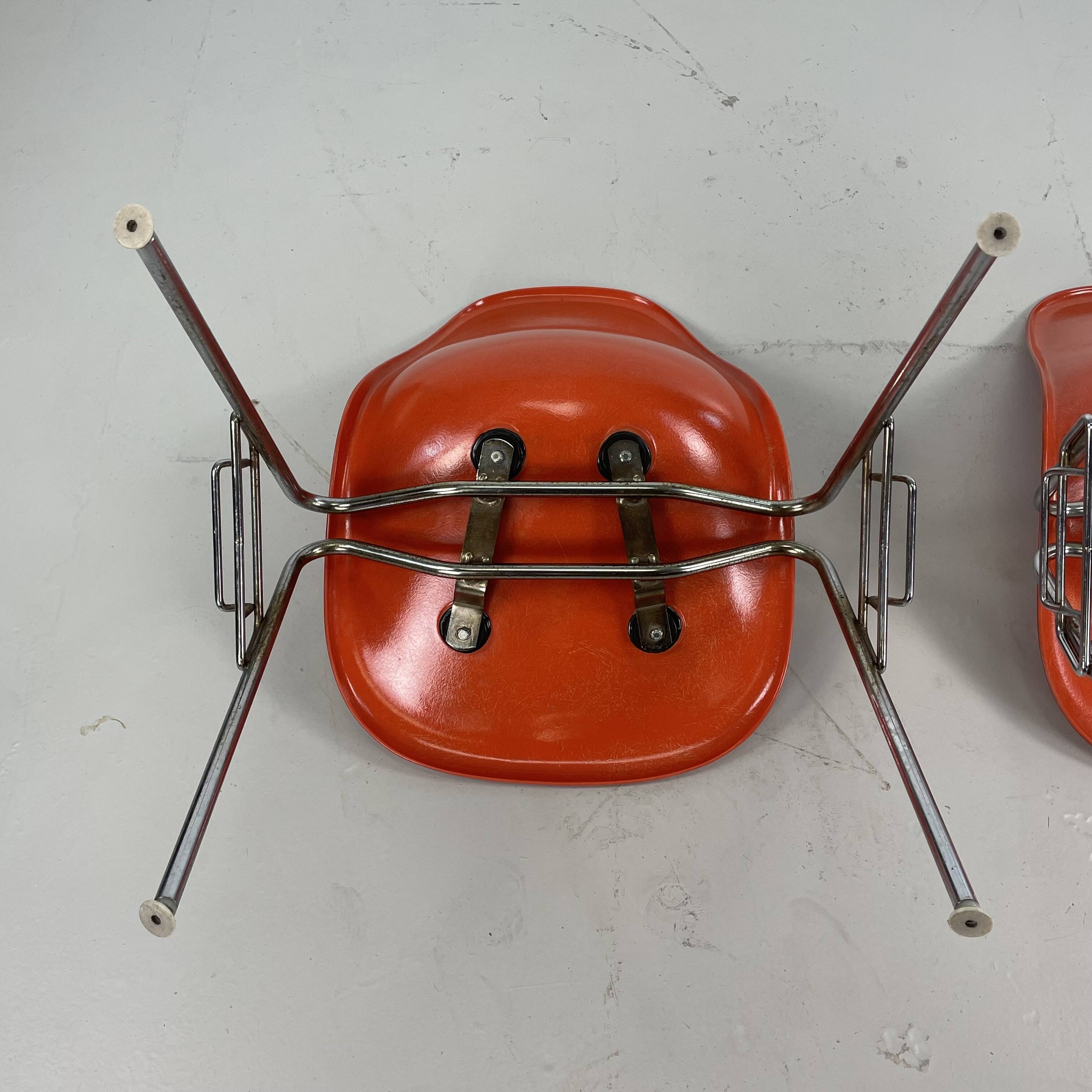 Set of 4 Eames for Herman Miller DSS side chairs in coral