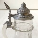 Bohemian crystal beer mug with chiseled pewter lid