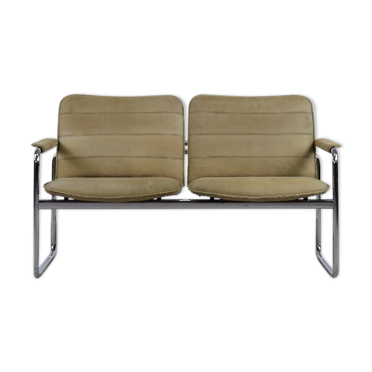 Canapé vintage 2 places en cuir tubulaire en acier, années 1960