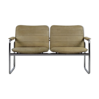 Vintage 2-seater tubular steel leather sofa, 1960s