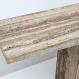Mid Century Italian Unfilled Travertine and Brass Inlay Console Table