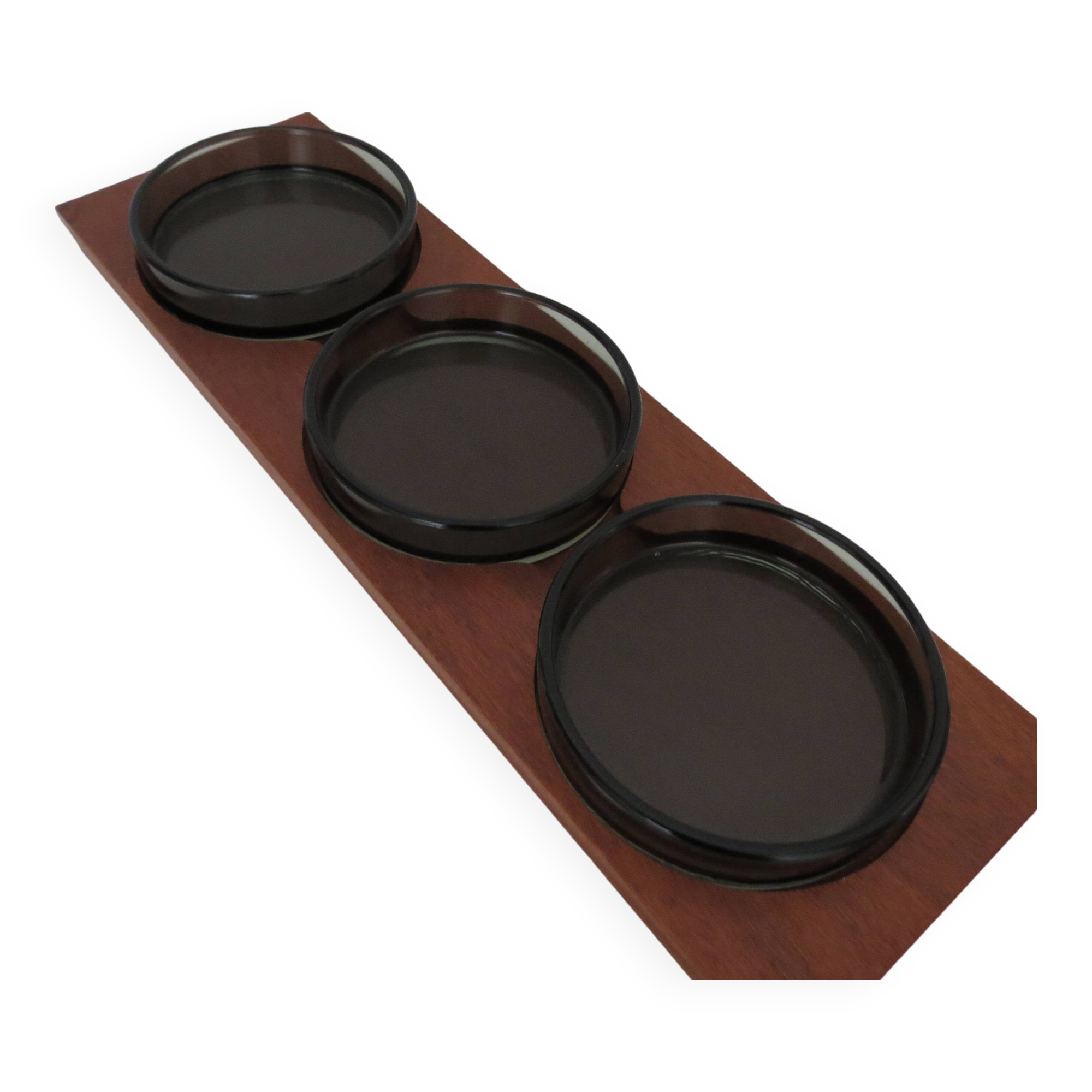 1960s  Mid Century Teak And Glass Serving Dishes on Tray