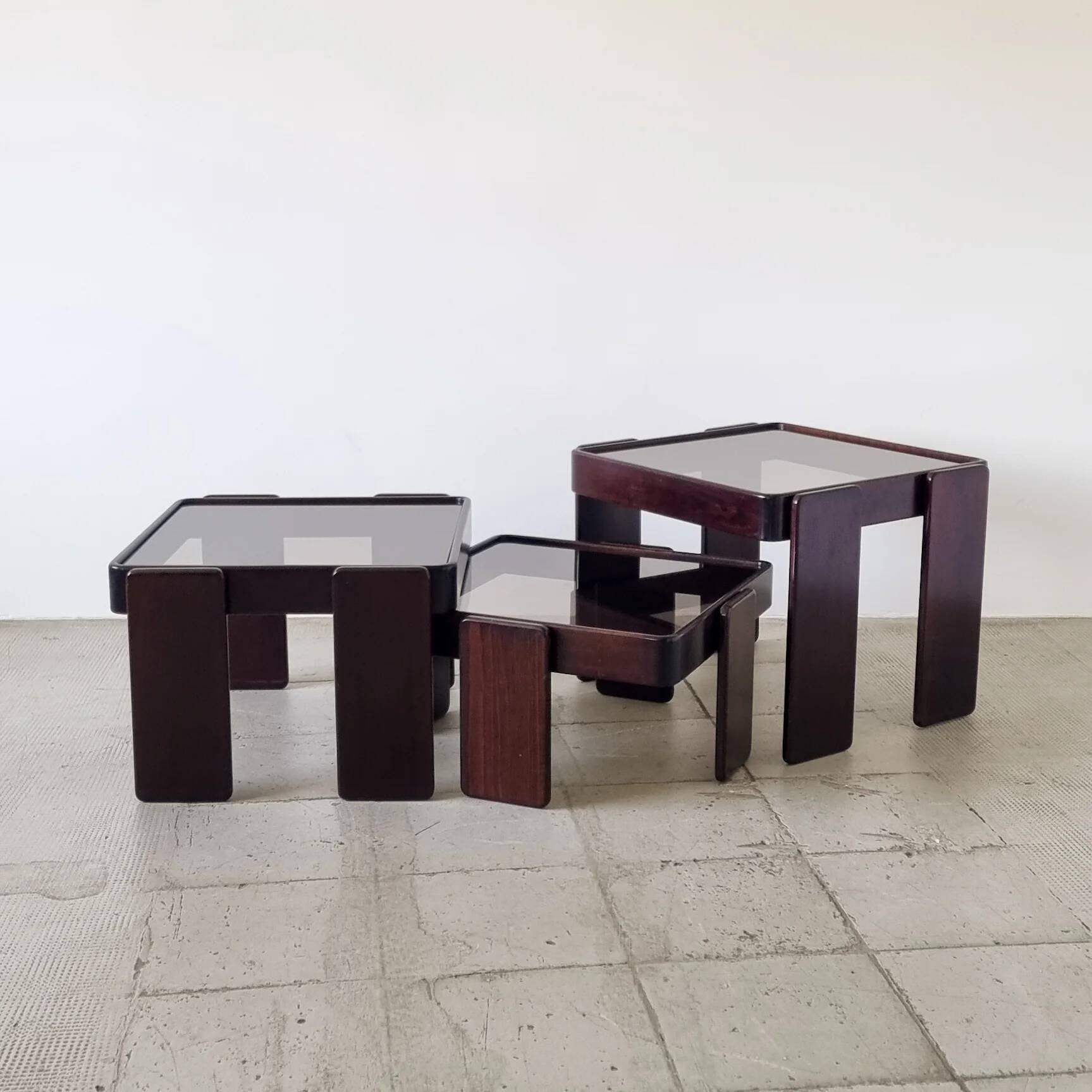Stackable nesting tables by Gianfranco Frattini for Cassina (set of 3)