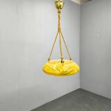 Art Deco Pendant Light, Marbled Glass and Brass, 1930s