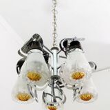 Mazzega Mid-Century Modern Italian Murano Glass and Steel Chandelier, 1970s