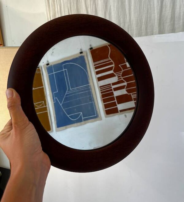 Miroir rond vintage en bois masif
