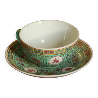 Ancienne tasse chinoise et sous tasse mun shou