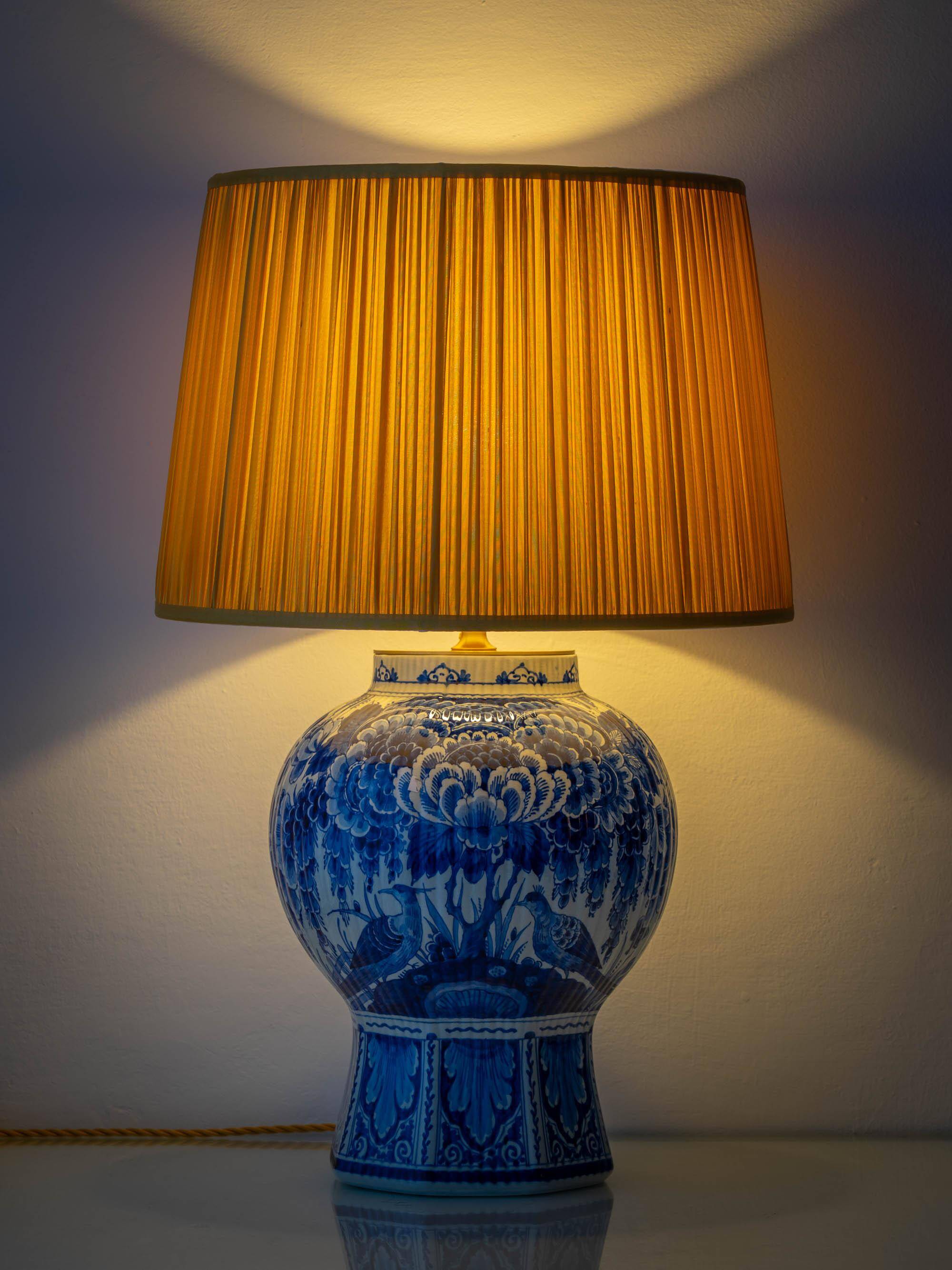 Large Royal Delft ceramic table lamp hand-painted for the 300th anniversary, 1953.