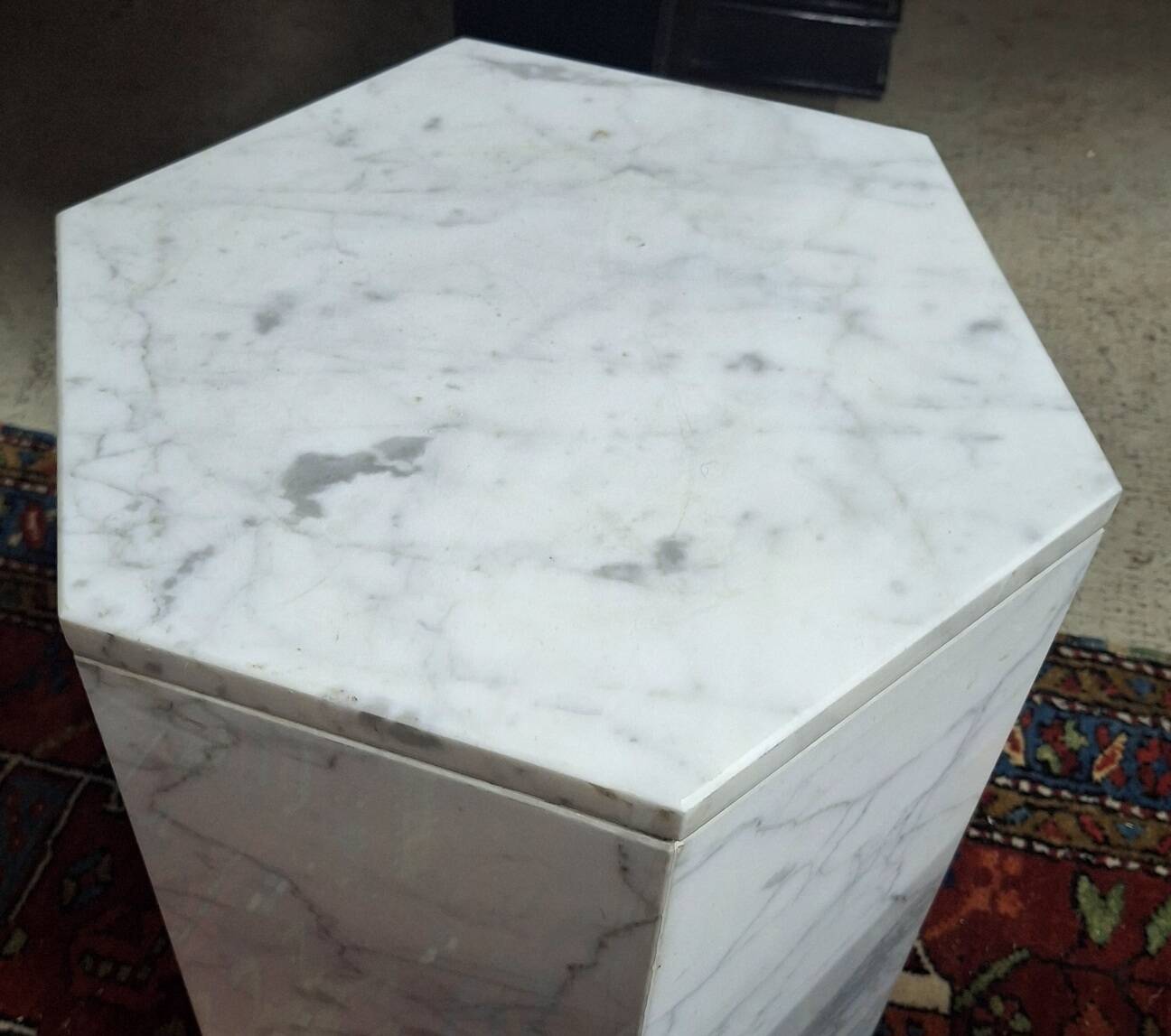 Italian hexagonal Carrara marble monolith side table / pedestal