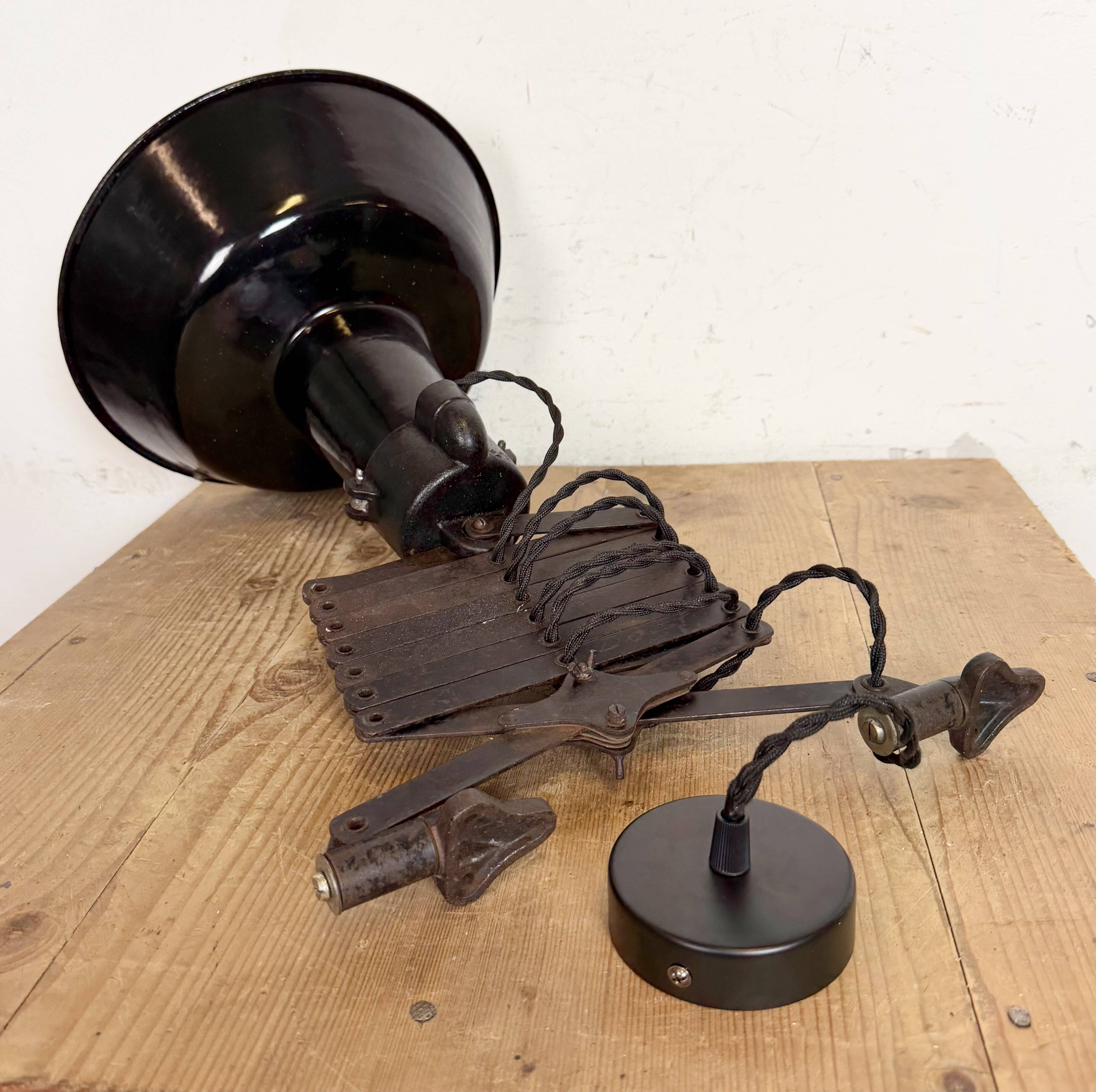 Industrial Black Enamel Scissor Ceiling Lamp, 1930s