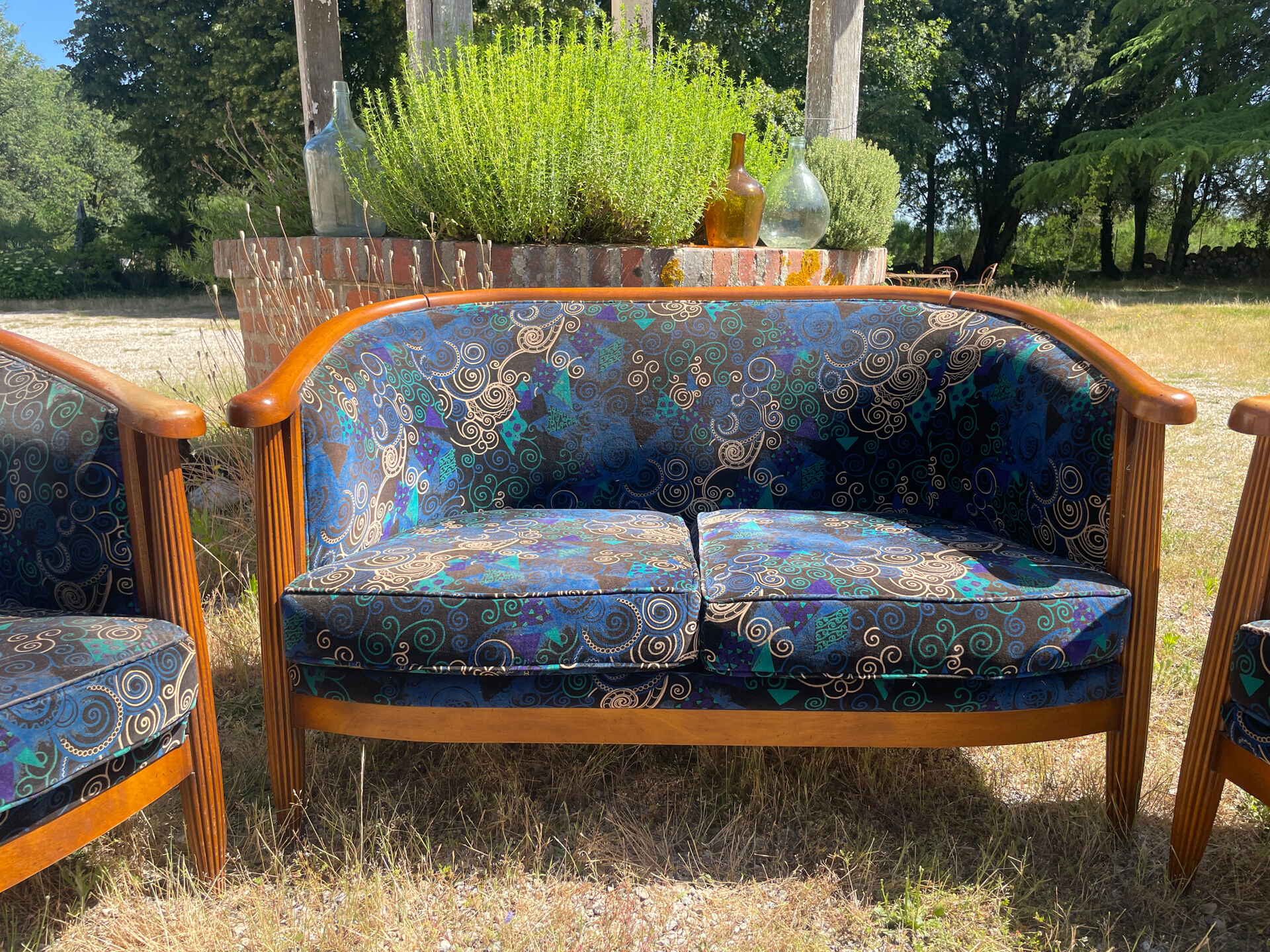 Banquette et fauteuils cabriolets style Art déco