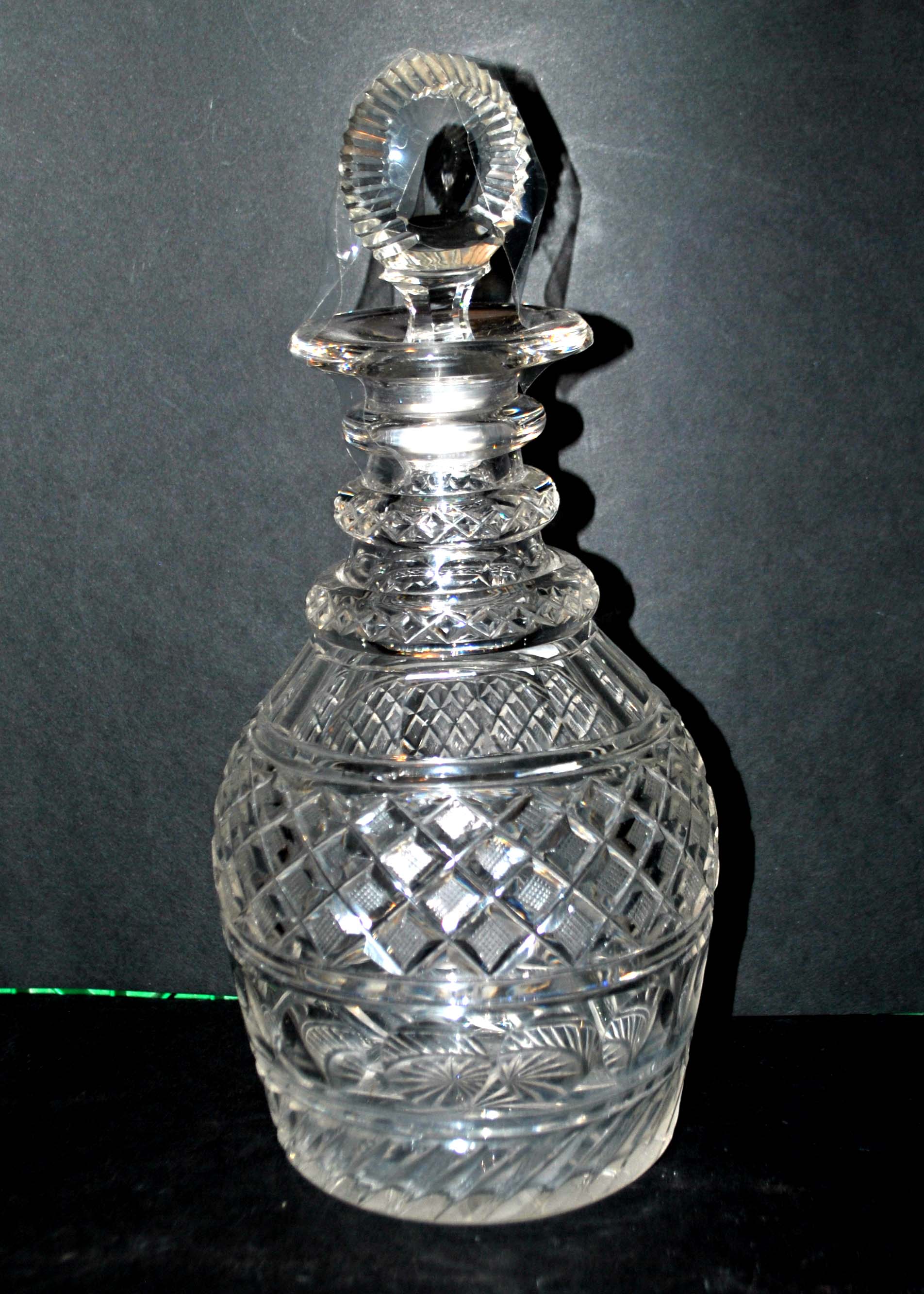 Richly cut crystal decanter and bevelled diamond engraved baccarat or saint-louis? trianon