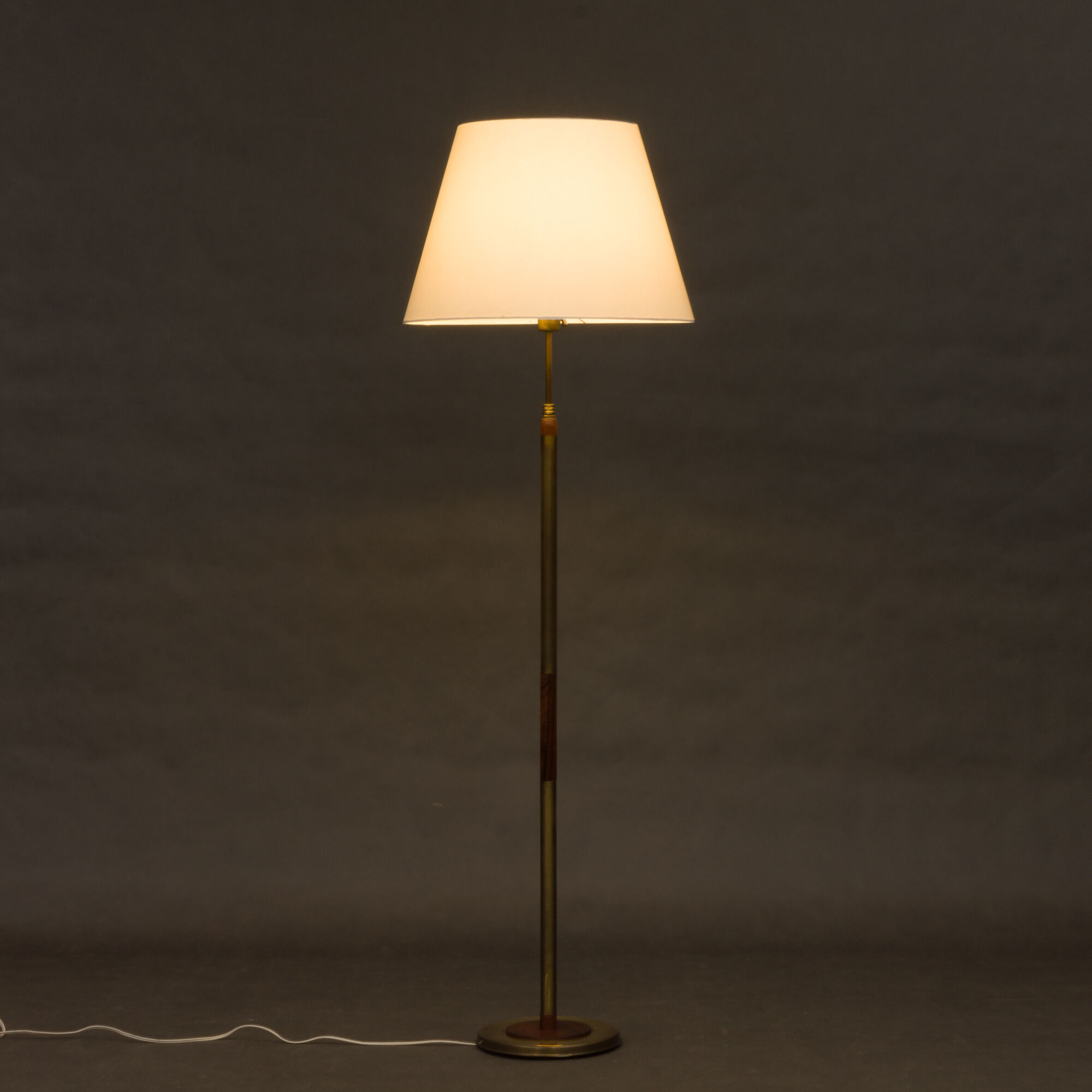 Brass and teak mid-century floor lamp