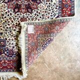 Beige and Pink Floral Patterned Wool Rectangular Rug - Handmade in Pakistan