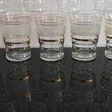 Set of 5 water glasses and 5 aperitif glasses with granite decorations and gold edging from the 1950s