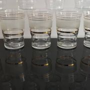Set of 5 water glasses and 5 aperitif glasses with granite decorations and gold edging from the 1950s